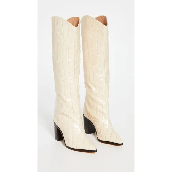 SCHUTZ Maryana Block Heel Boot Ivory Croc Embossed Leather Cowboy Knee High 6B - Picture 6 of 12